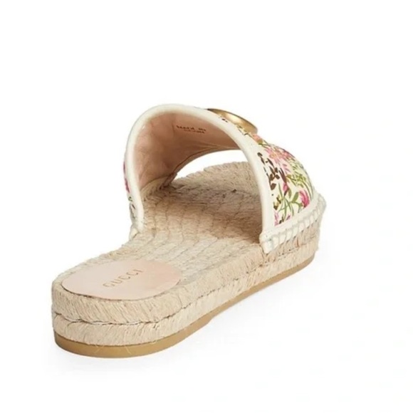 GUCCI 2019 Pilar Double G Floral Espadrille Canvas Slide Sandals 41 10C Wide - Picture 12 of 16